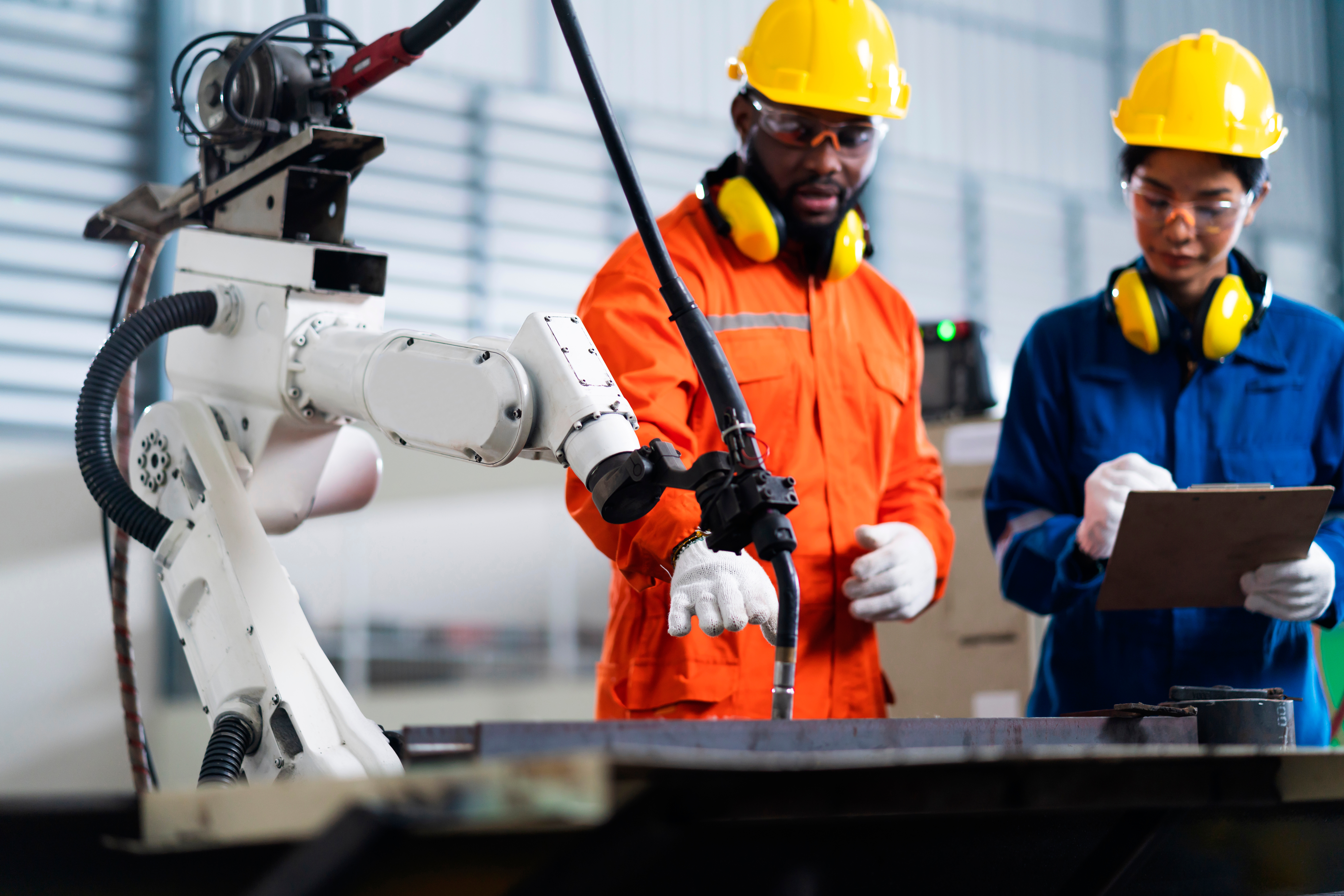 Technician working with connected equipment