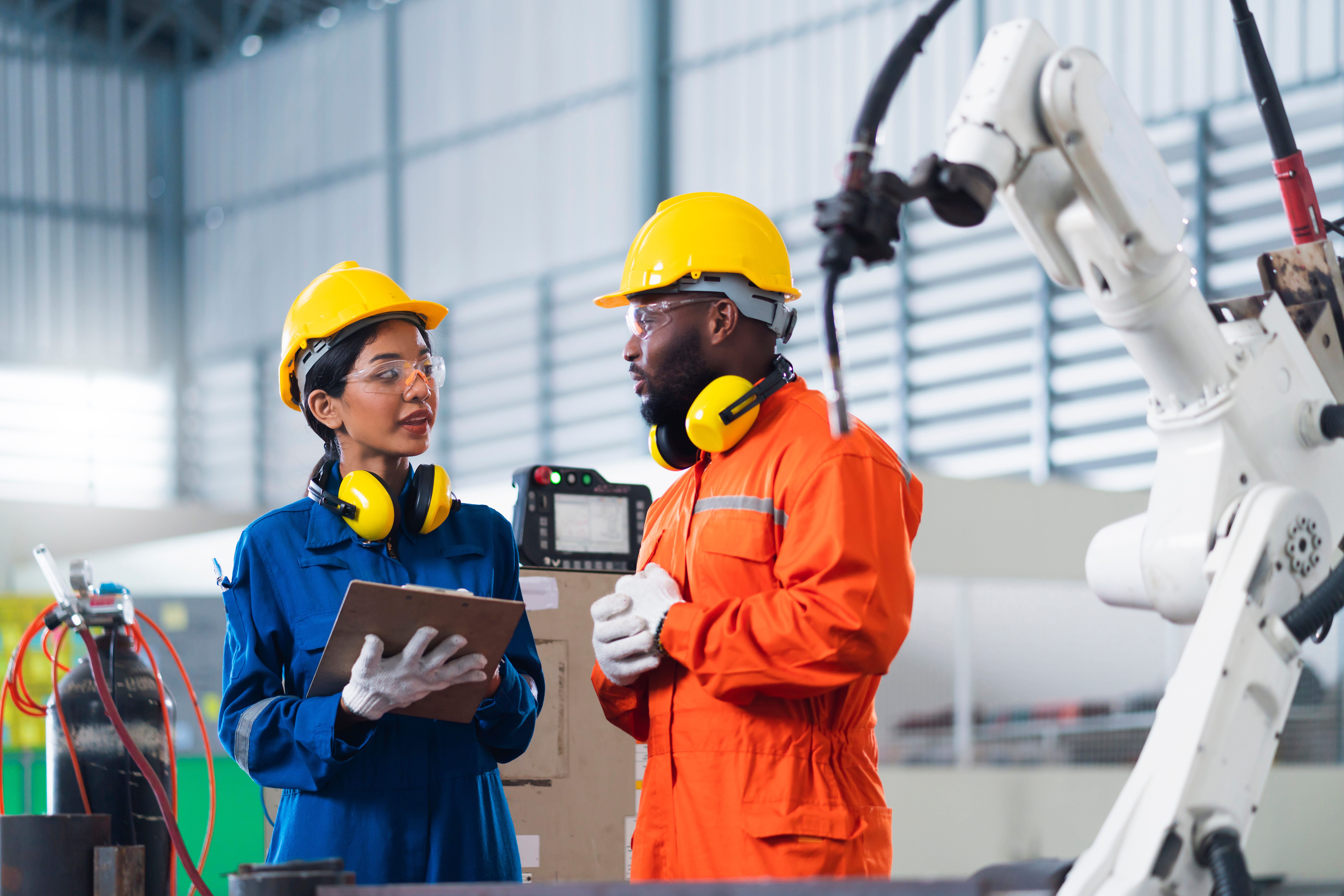 Technician working with connected equipment