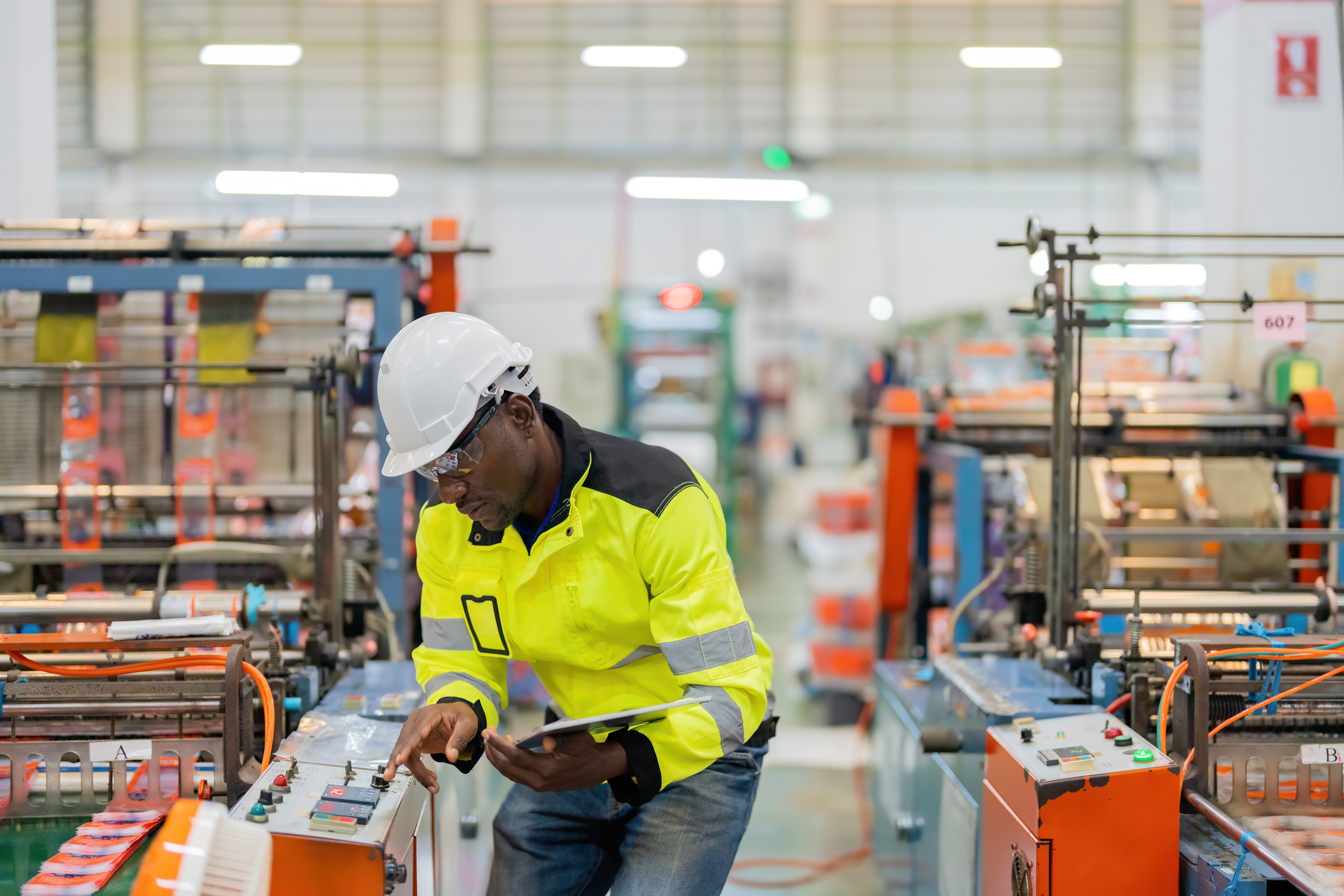 Technician working with connected equipment
