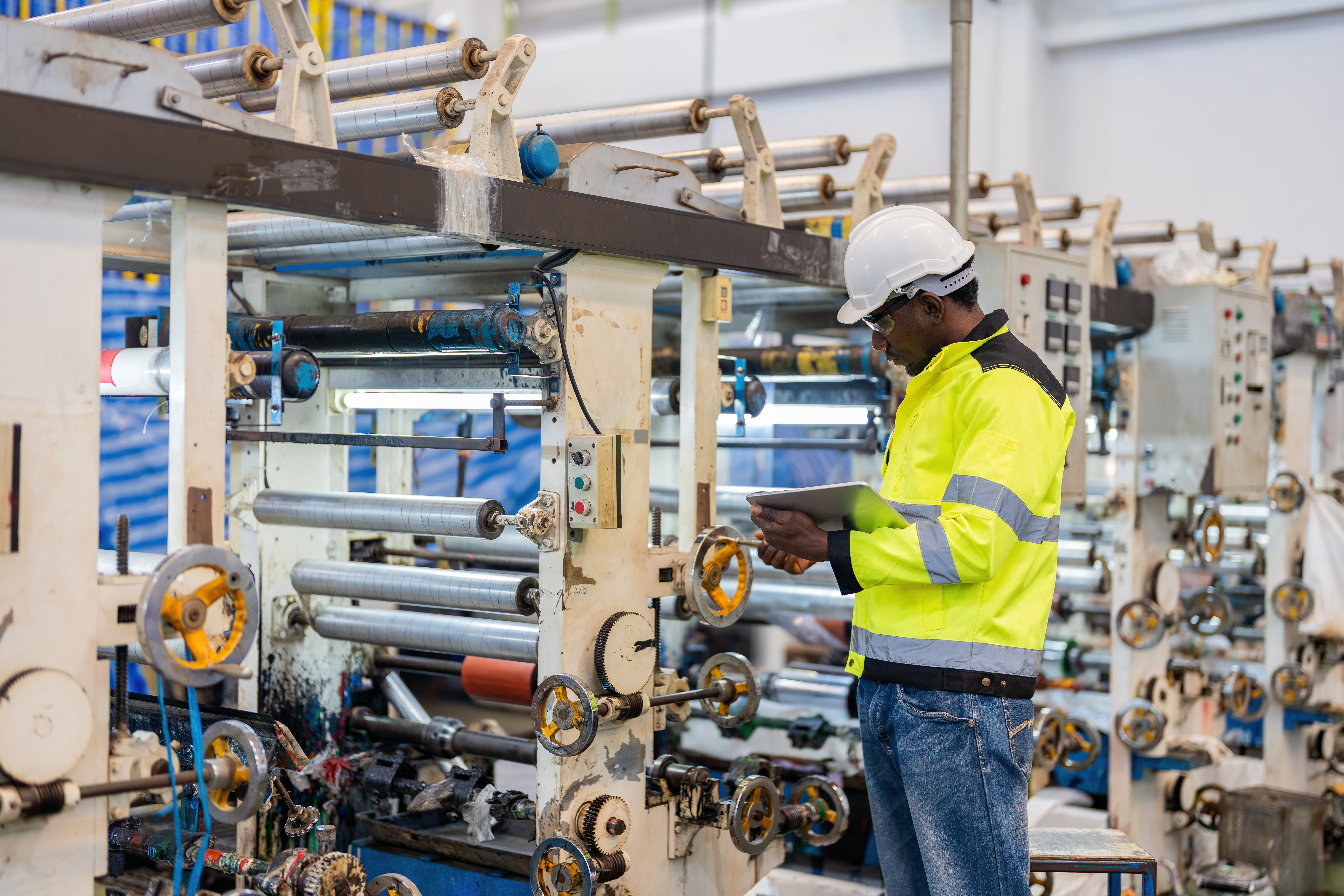 Technician working with connected equipment