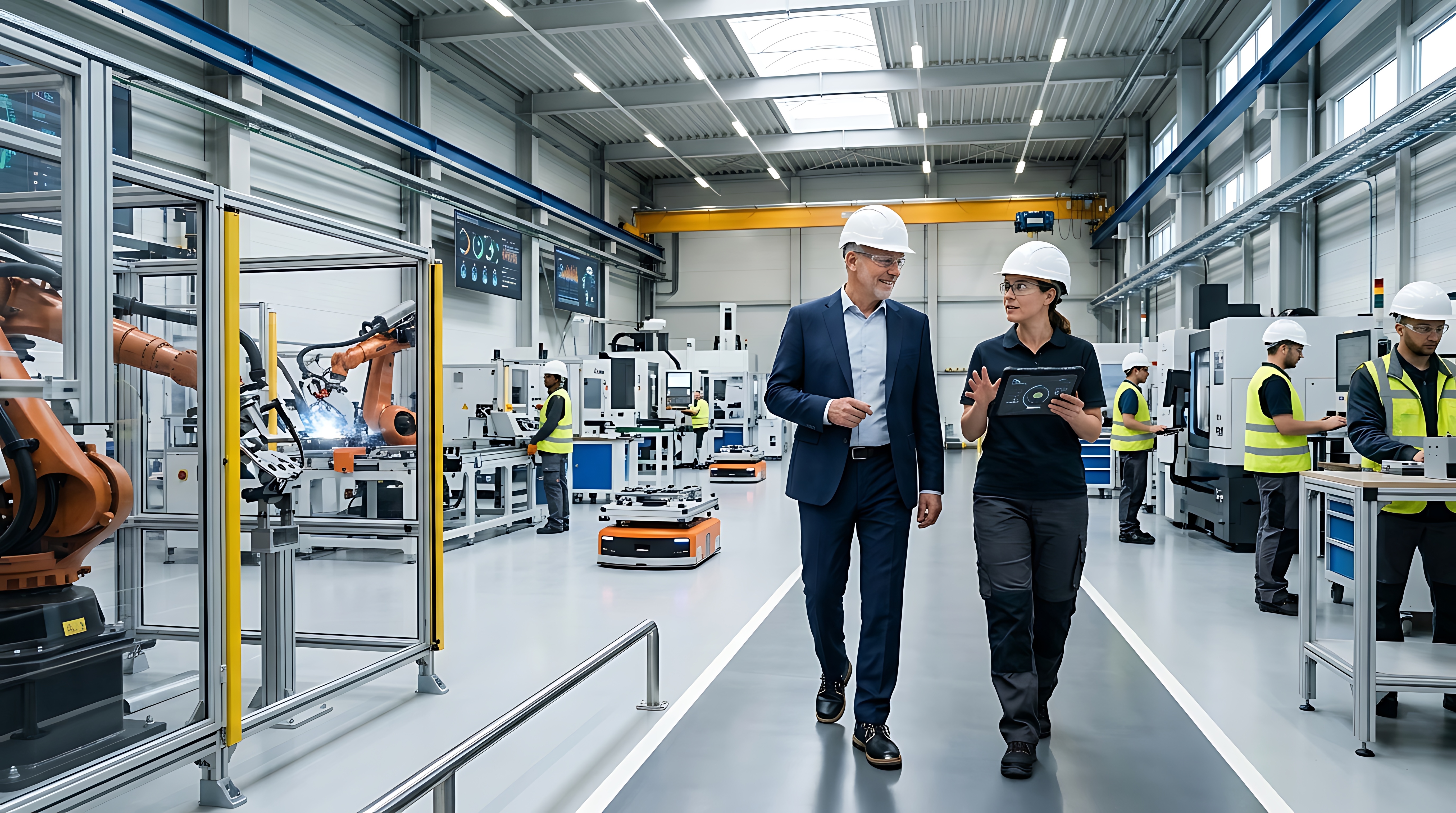 Technician working with connected equipment