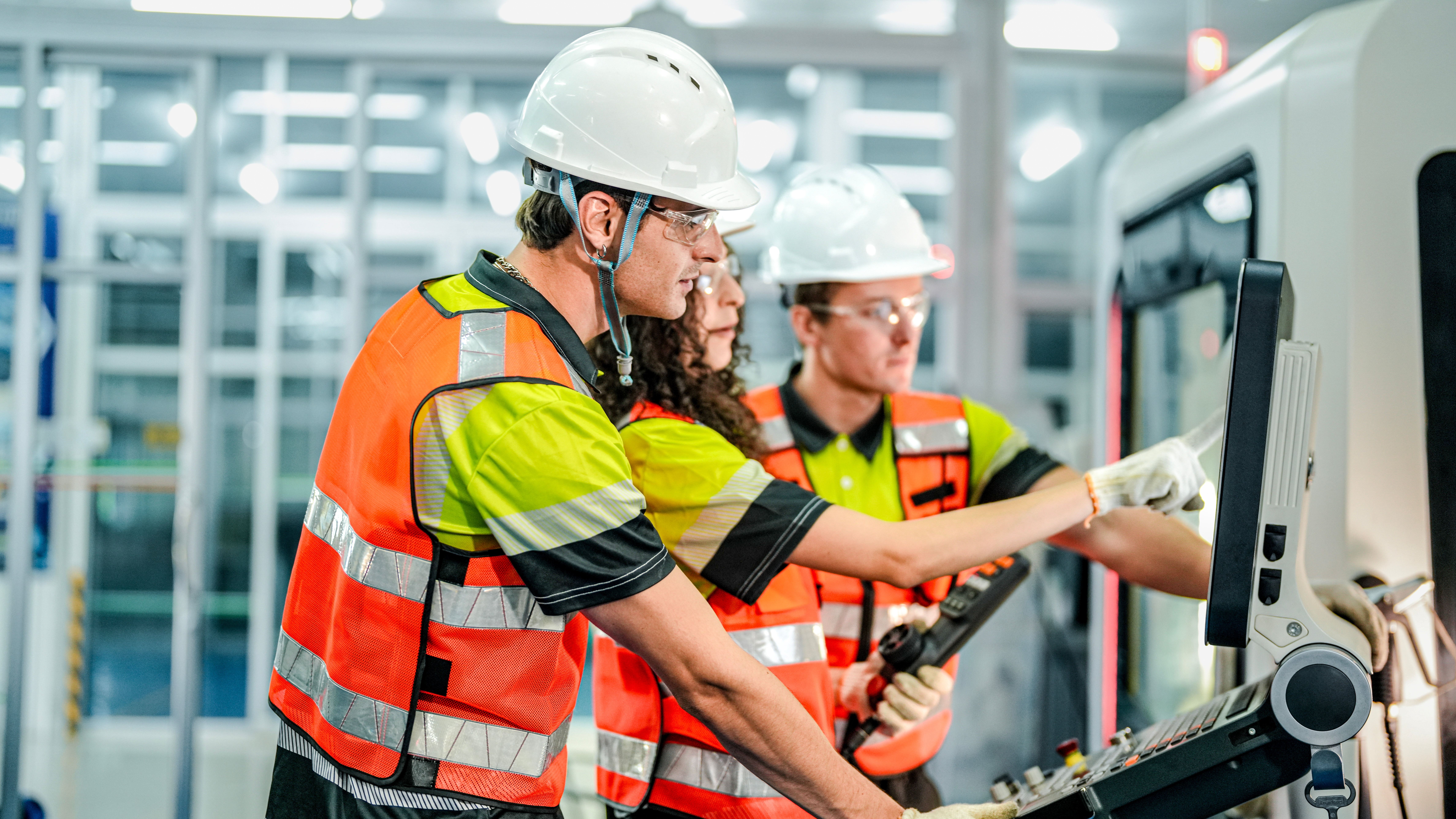 Technician working with connected equipment