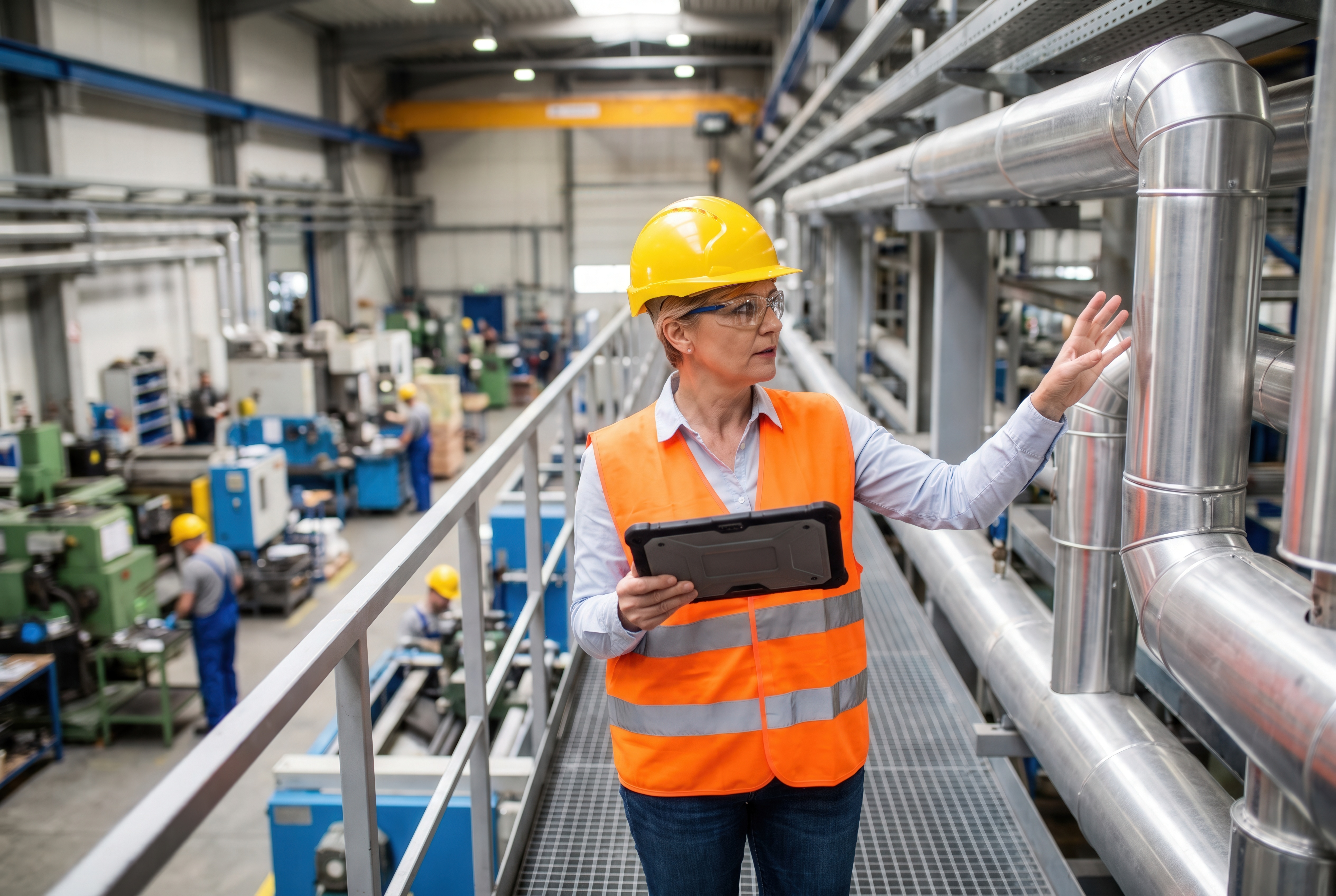 Technician working with connected equipment