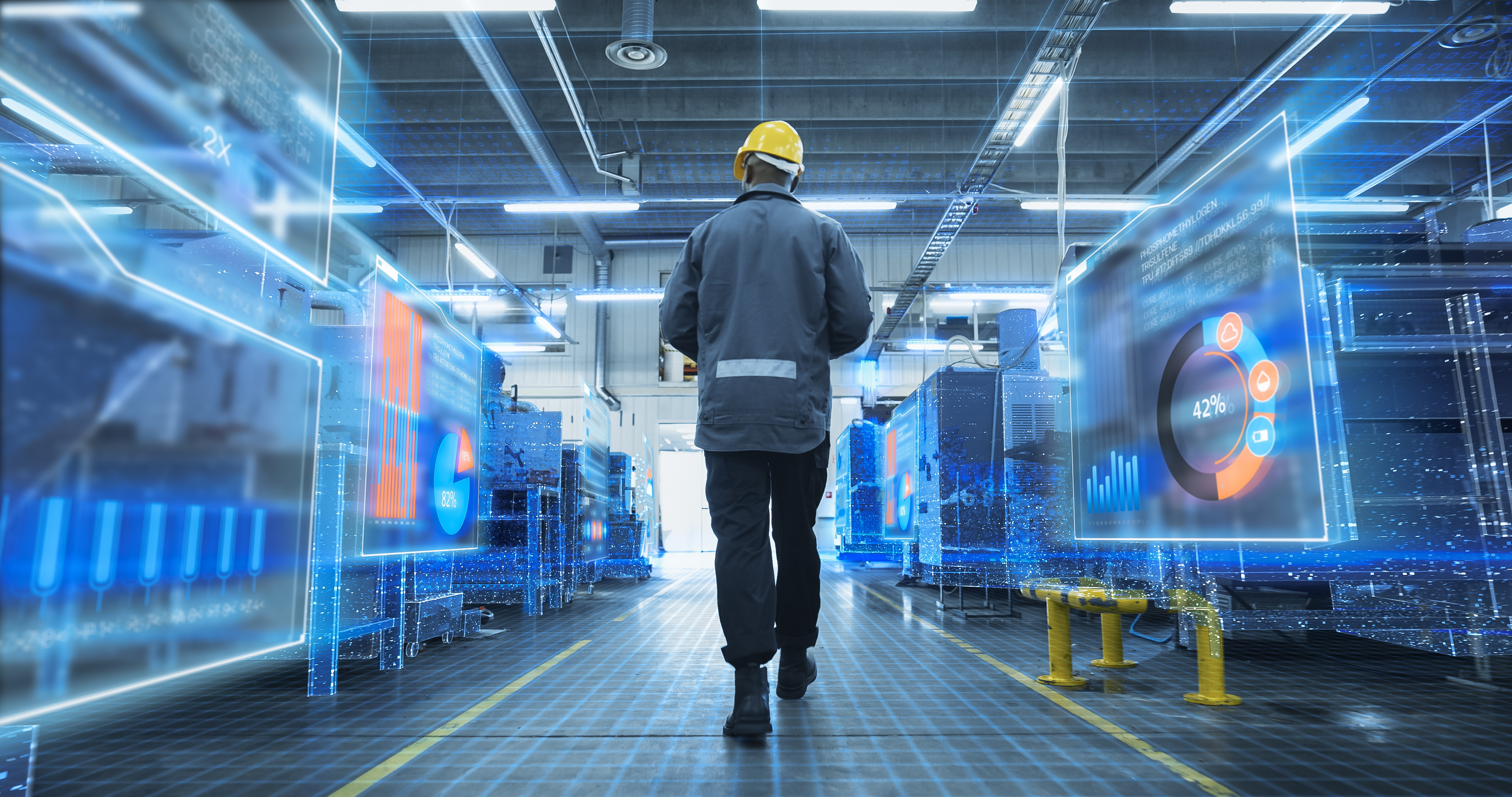 Technician working with connected equipment